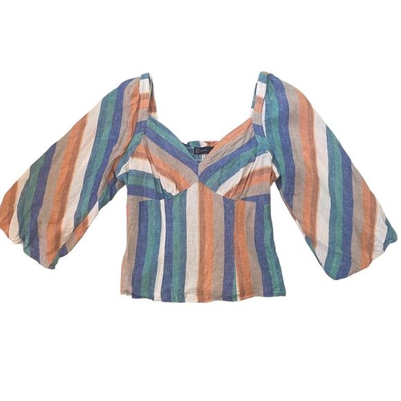 NY & Company Linen blend striped summer top size medium - Picture 2 of 9